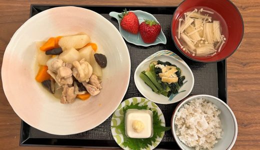【糖尿病の食事】とり大根&小松菜の煮びたし。外食も怖くない！糖尿病患者が血糖値改善の食事・レシピ・献立・作り方を紹介。HbA1cの数値を良くしたい。