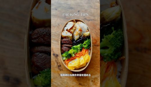 【お弁当を詰める】鶏むね肉の塩麹焼きのっけ弁　#お弁当 #お弁当の詰め方